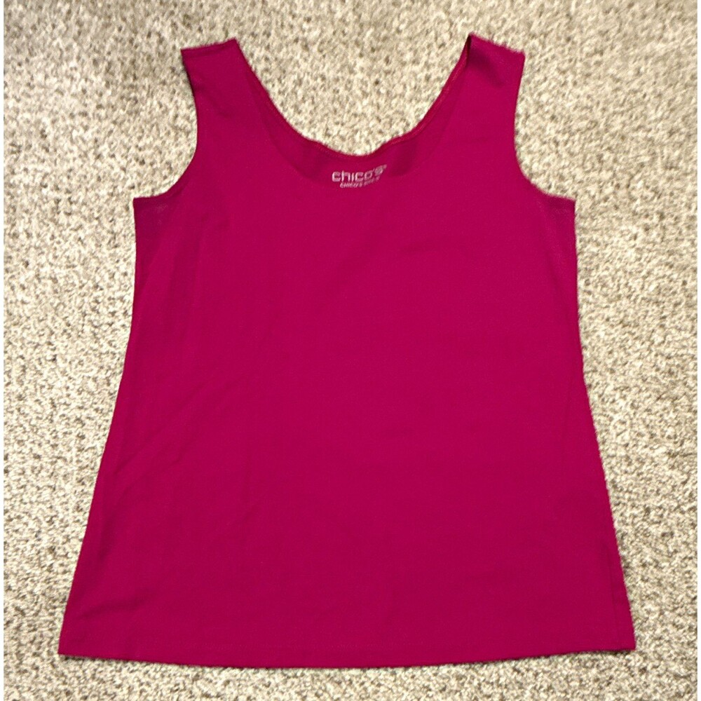 Chico's Pink Solid Stretch Knit Scoop Neck Wide Strap Tank Top Size S - 0044